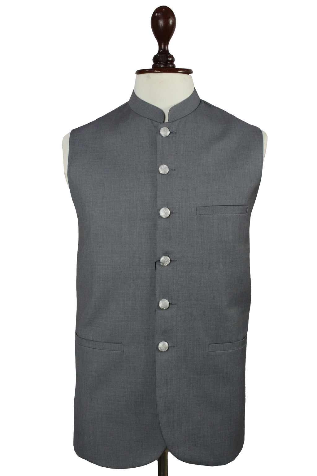 Men’s Grey Nehru Vest – Mandarin Collar Formal Waistcoat