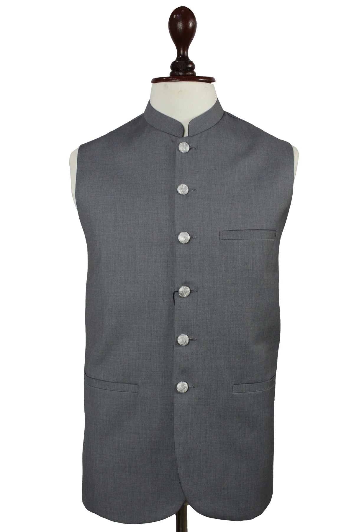 Men’s Grey Nehru Vest – Mandarin Collar Formal Waistcoat