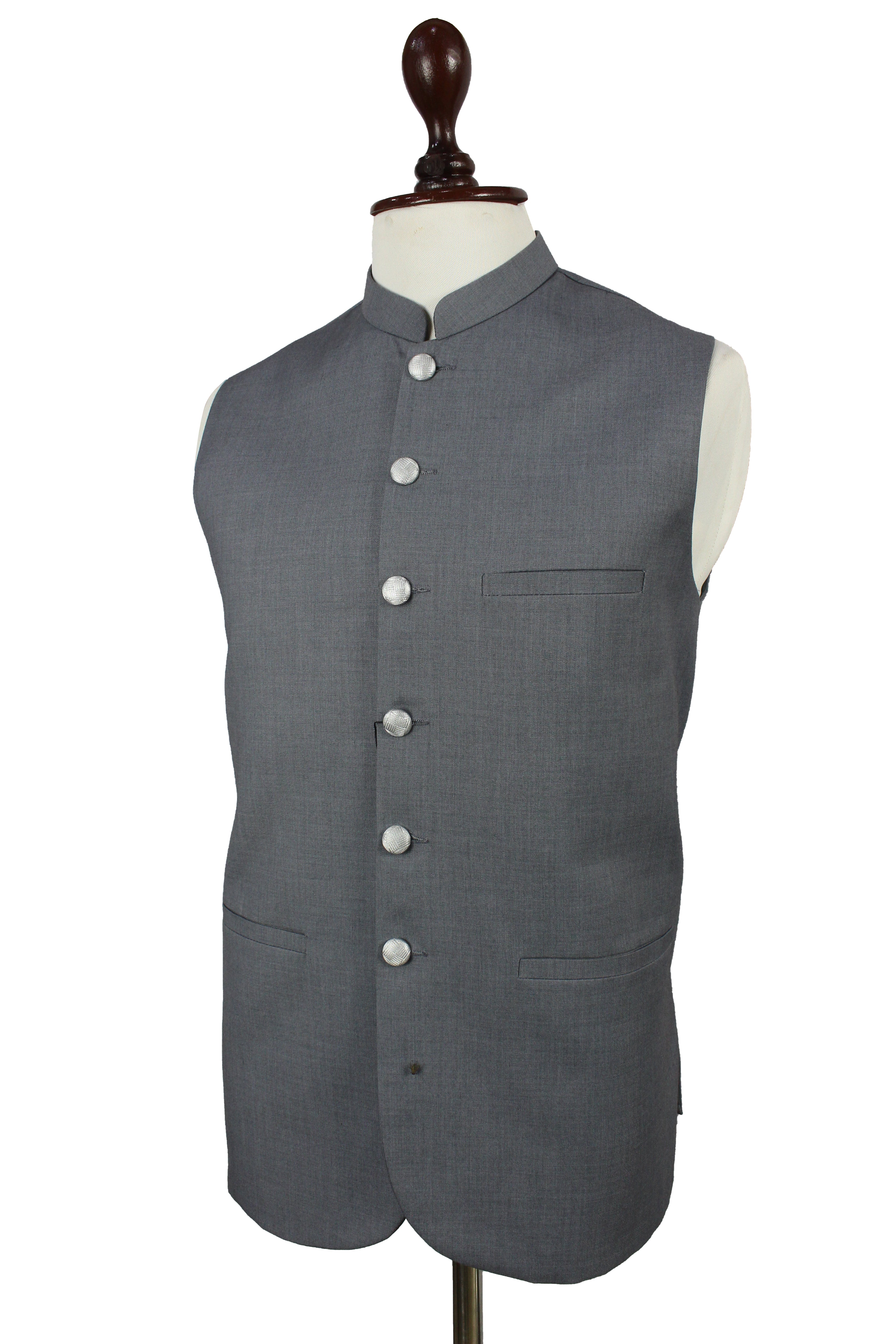 Men’s Grey Nehru Vest – Mandarin Collar Formal Waistcoat