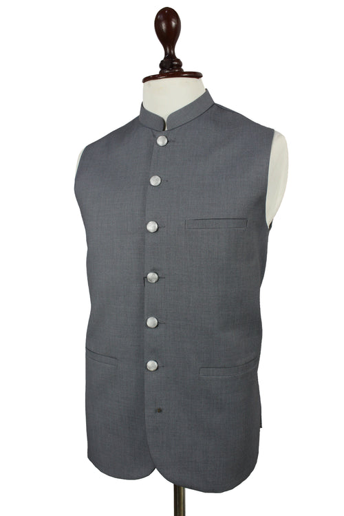 Men’s Grey Nehru Vest – Mandarin Collar Formal Waistcoat