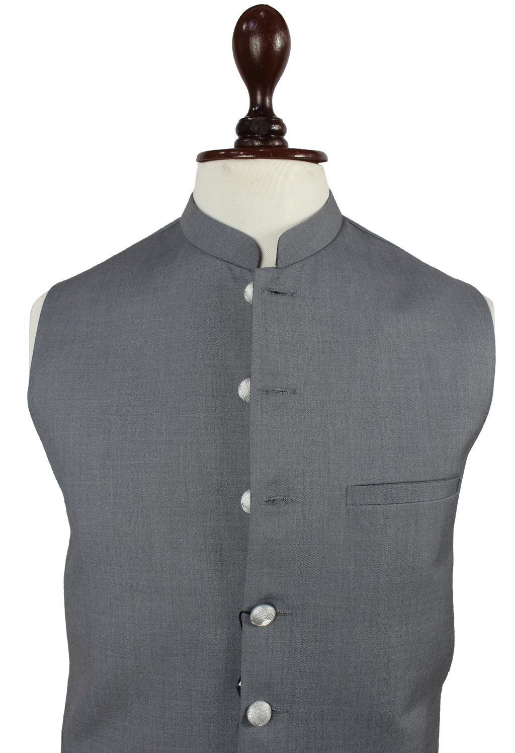 Men’s Grey Nehru Vest – Mandarin Collar Formal Waistcoat