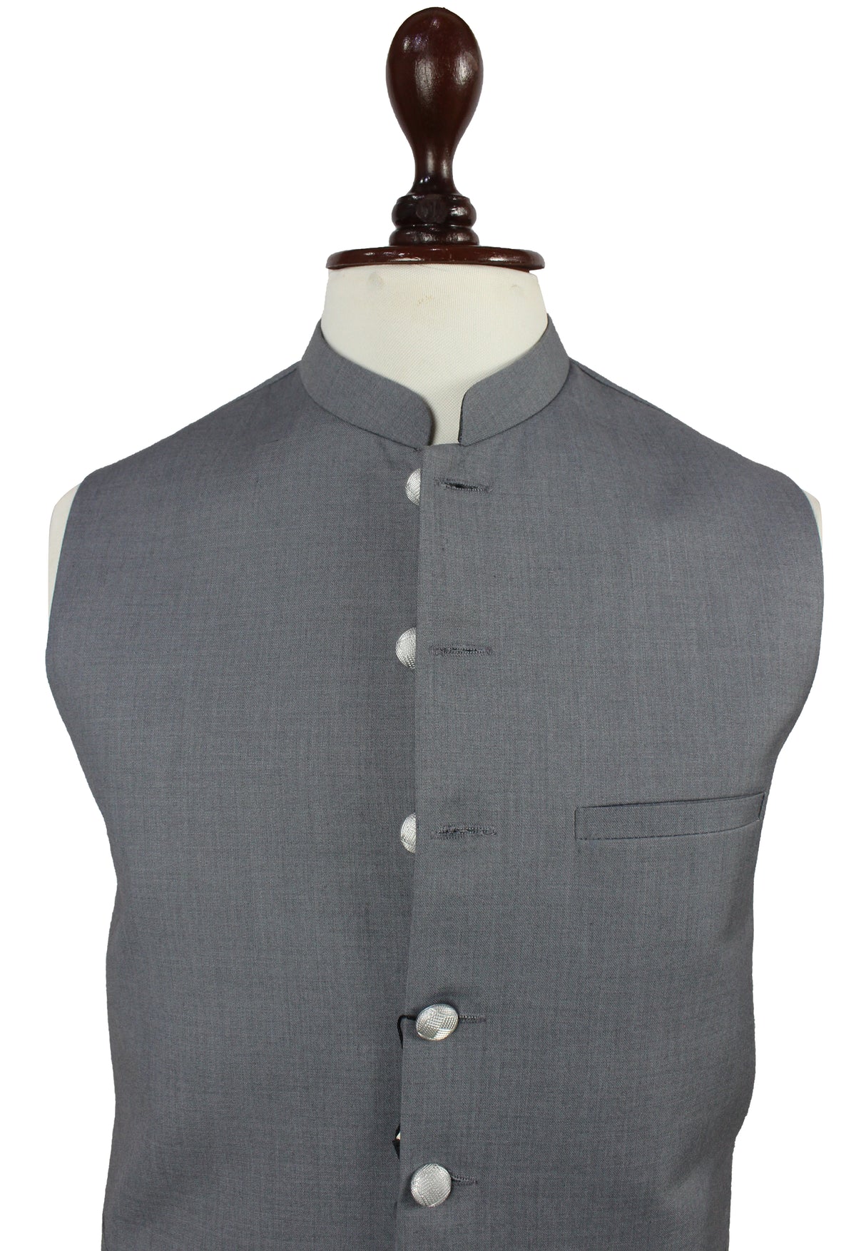 Men’s Grey Nehru Vest – Mandarin Collar Formal Waistcoat
