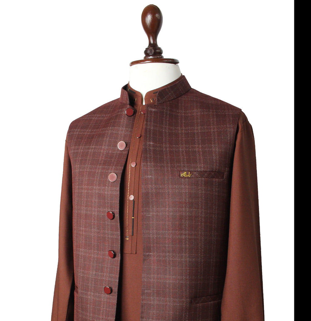 Men’s Brown Check Waistcoat – Traditional Formal Vest