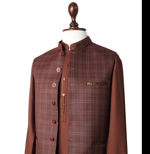 Men’s Brown Check Waistcoat – Traditional Formal Vest