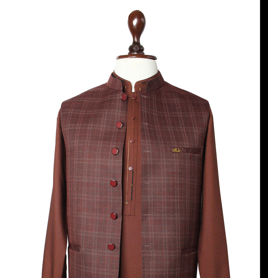 Men’s Brown Check Waistcoat – Traditional Formal Vest