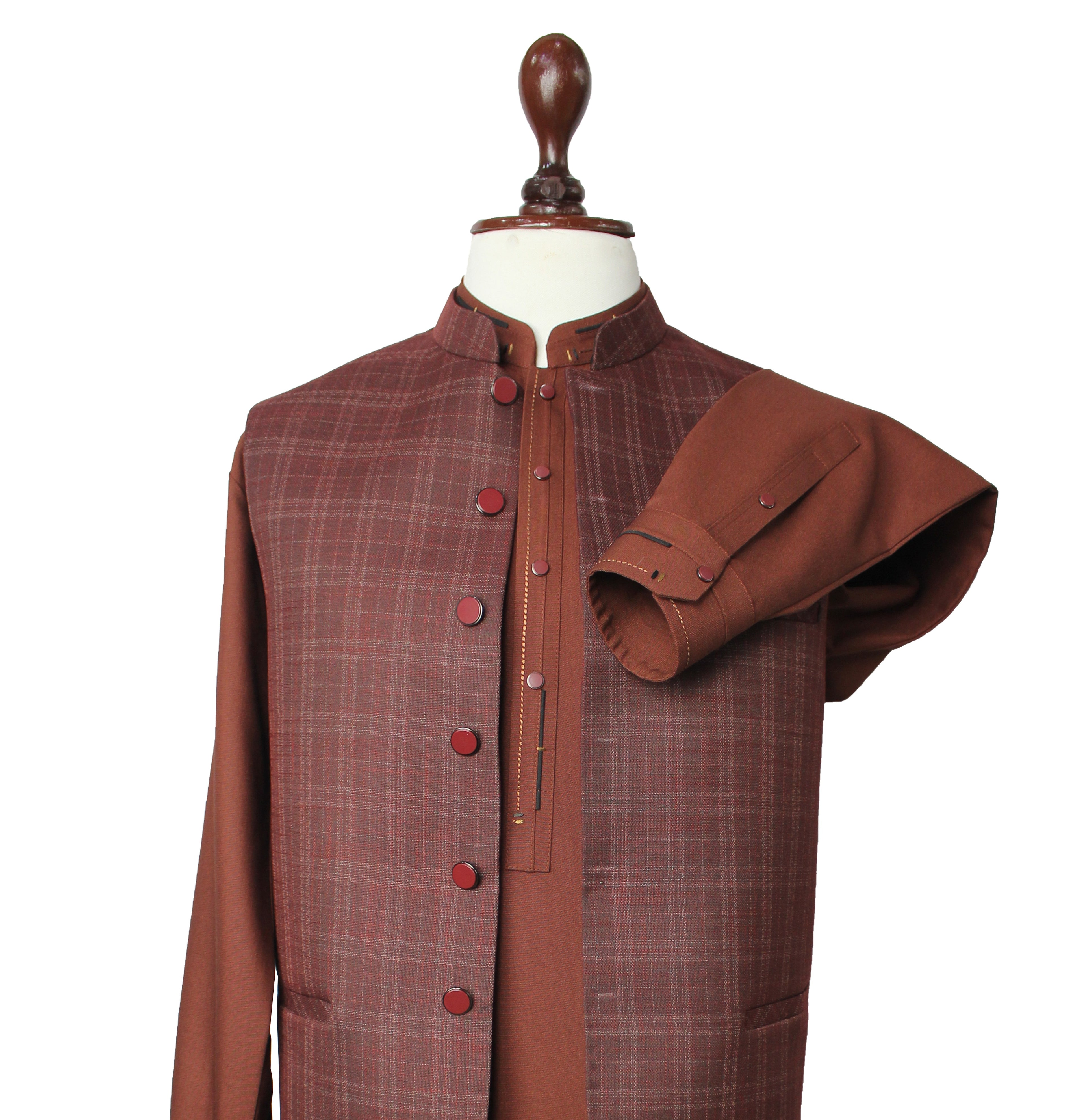 Men’s Brown Check Waistcoat – Traditional Formal Vest