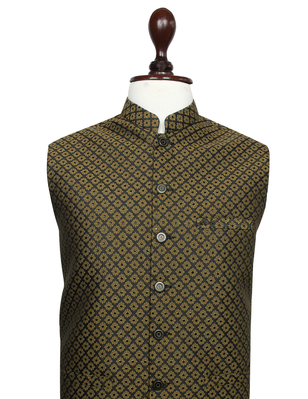 Olive Green Designer Waistcoat for Men – Traditional Wedding Vest | Raja Jee Garments
