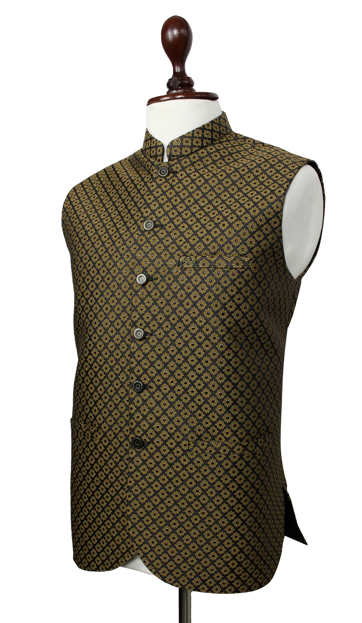 Olive Green Designer Waistcoat for Men – Traditional Wedding Vest | Raja Jee Garments