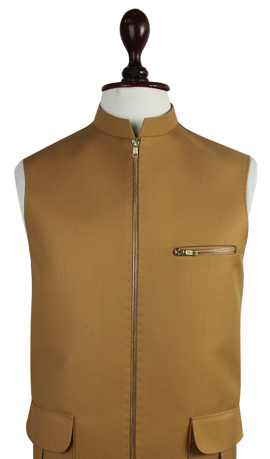 Men’s Camel Brown Waistcoat with Zipper & Utility Pockets | Waistcoat