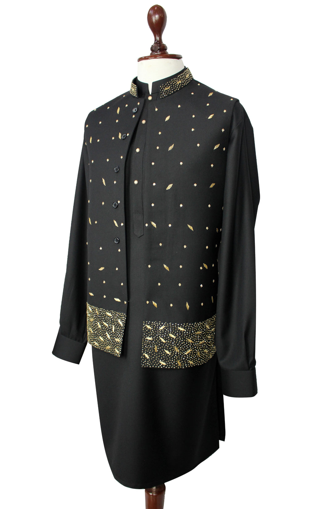 Men’s Black Shalwar Kameez with Waistcoat – Pakistani Traditional Outfit for Eid, Weddings & Formal Events