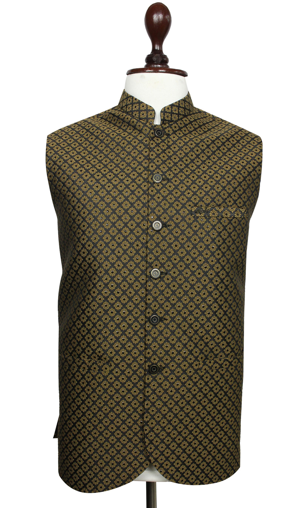 Olive Green Designer Waistcoat for Men – Traditional Wedding Vest | Raja Jee Garments
