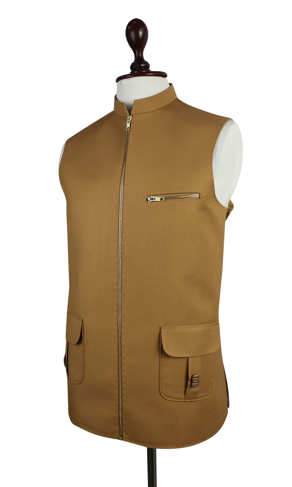 Men’s Camel Brown Waistcoat with Zipper & Utility Pockets | Waistcoat