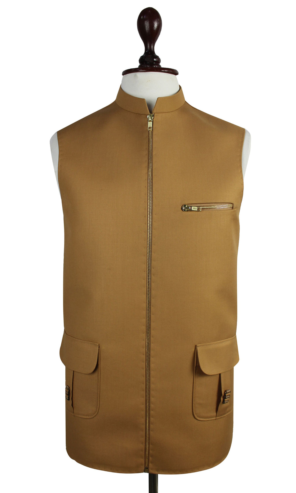 Men’s Camel Brown Waistcoat with Zipper & Utility Pockets | Waistcoat