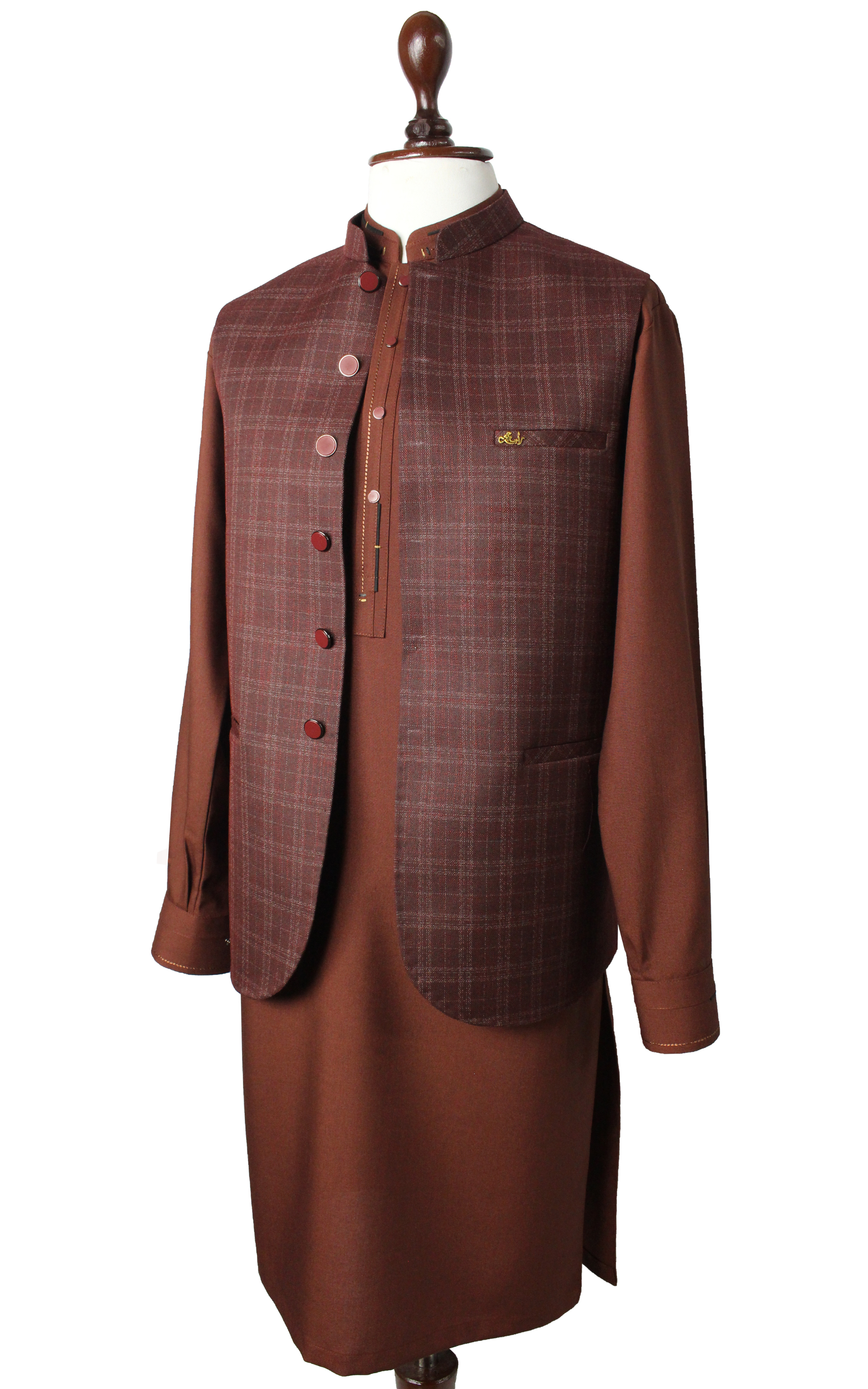 Men’s Brown Check Waistcoat – Traditional Formal Vest