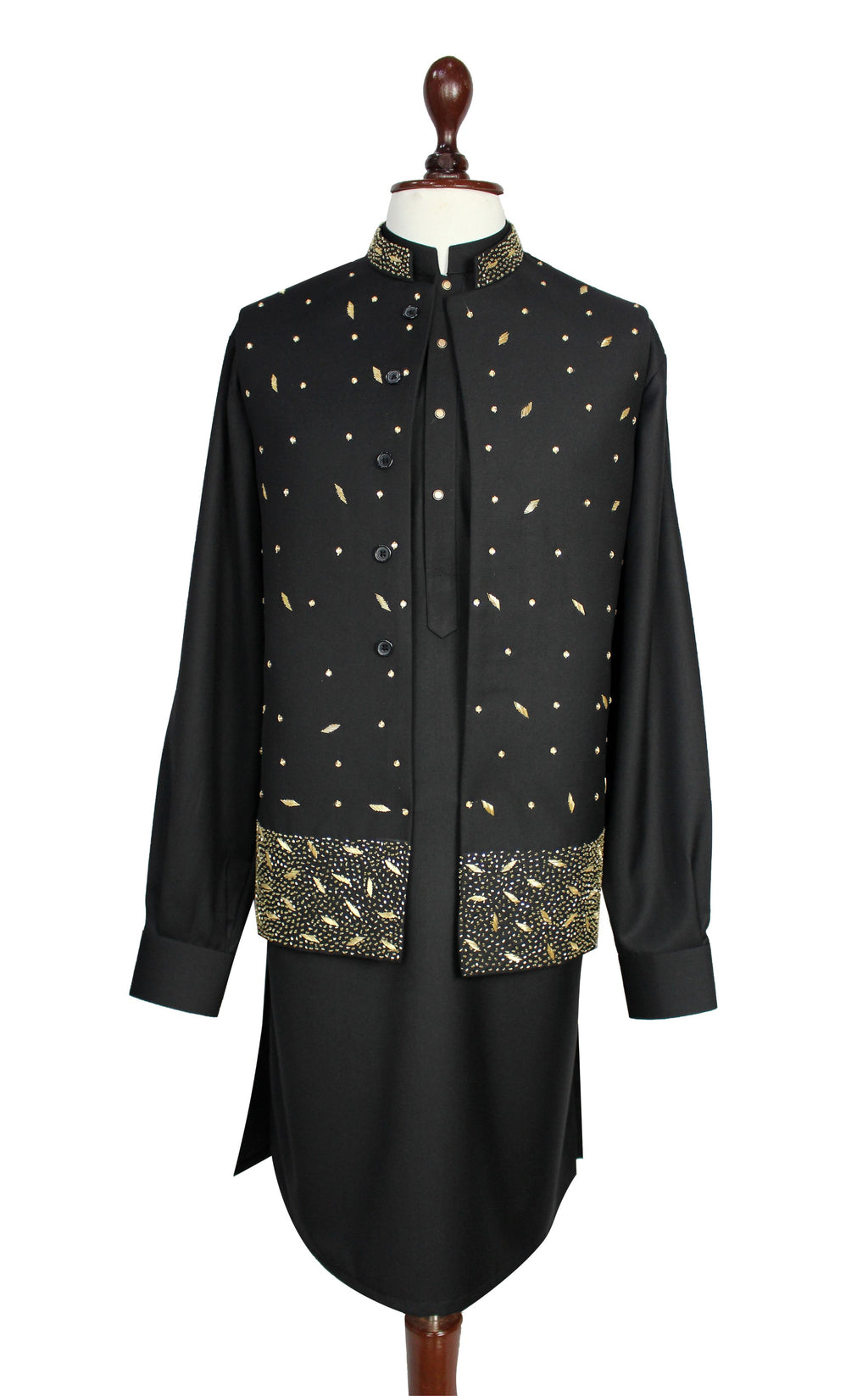 Men’s Black Shalwar Kameez with Waistcoat – Pakistani Traditional Outfit for Eid, Weddings & Formal Events