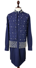Navy Blue Embroidered Shalwar kameez with Waist coat for Men | Formal Wedding Wear