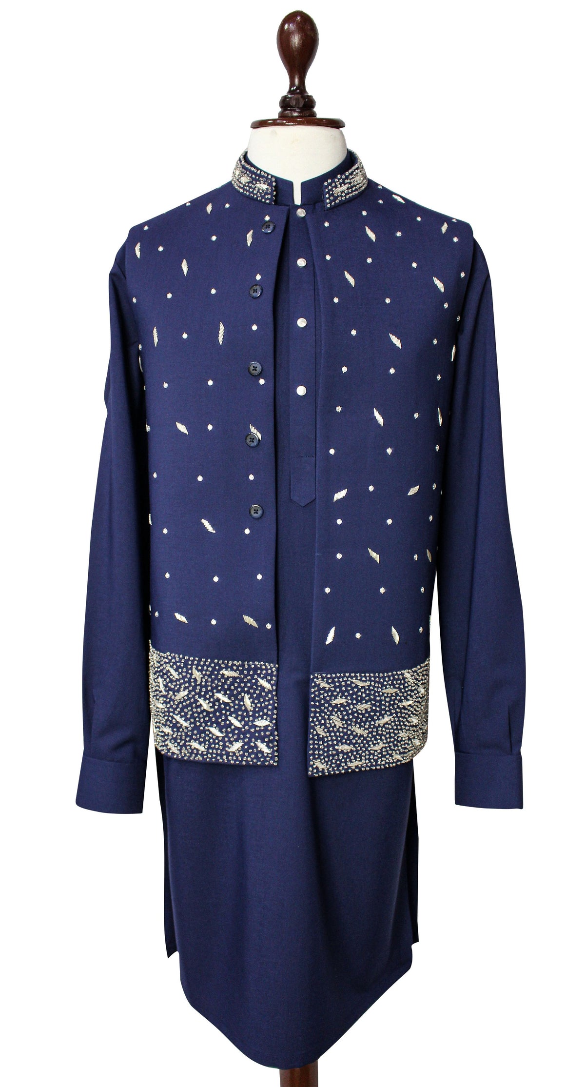 Navy Blue Embroidered Shalwar kameez with Waist coat for Men | Formal Wedding Wear