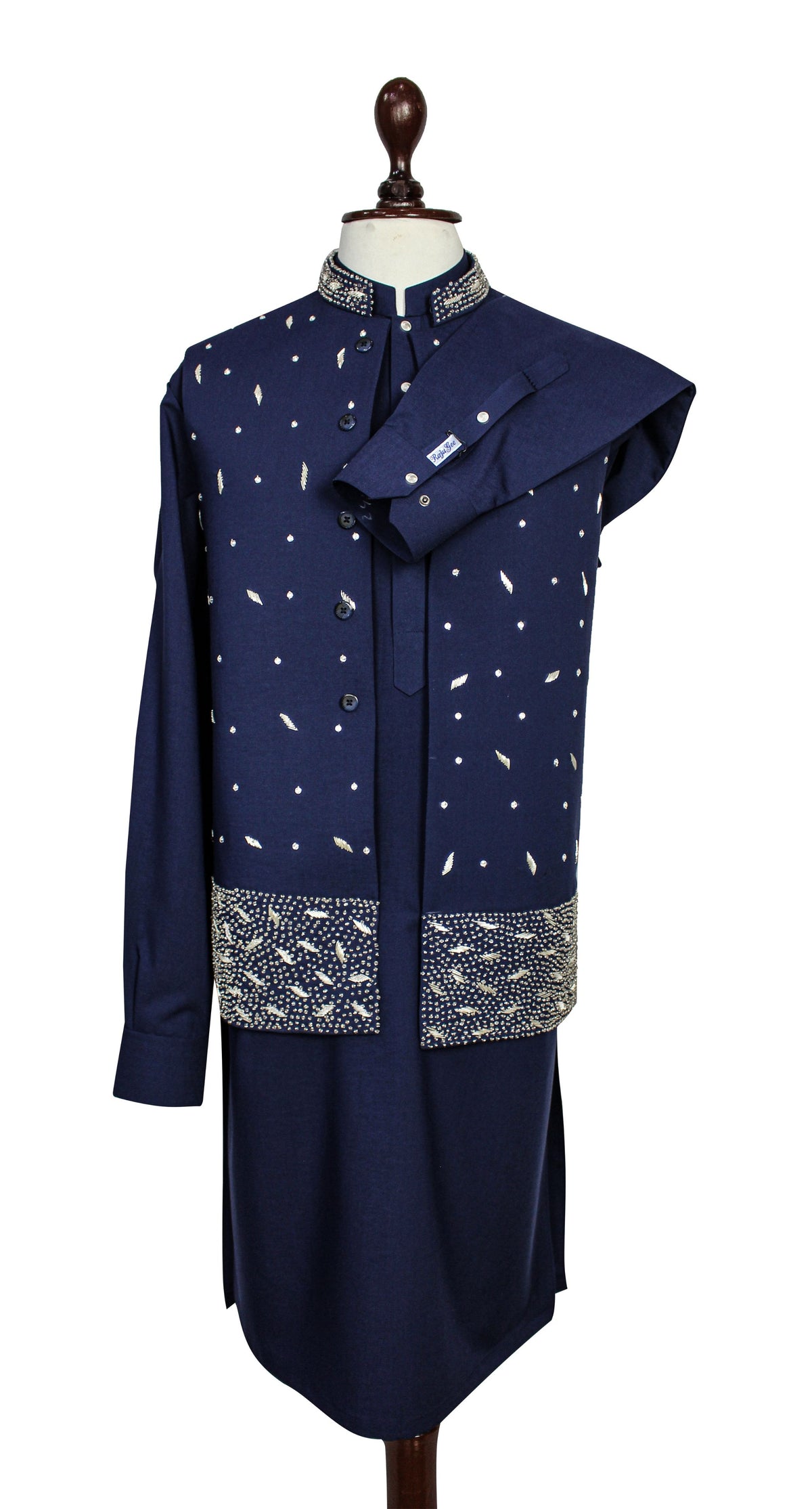 Navy Blue Embroidered Shalwar kameez with Waist coat for Men | Formal Wedding Wear